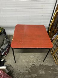 Vintage Folding Card Table  Woodgrain Top W/ Metal Legs