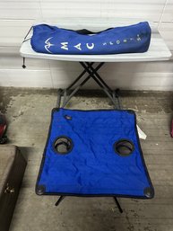 MAC Sports Blue Folding Camping Stool Seat W/ Dual Cup Holders & Carry Bag