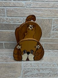 Vintage Hand-Painted Wooden Dog Door Stop  Folk Art Decor