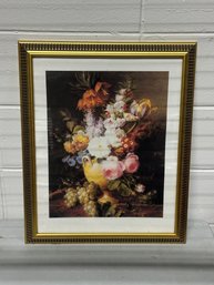 Framed Floral Still Life Print After Cornelis Van Spaendonck  Gold Tone Frame