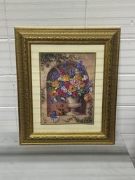 Framed Floral Still Life Print Signed Barbara Mock  Ornate Gold Frame Wall Art