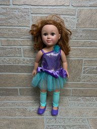 18' Glitter Dress Play Doll With Curly Red Hair & Purple Teal Outfit