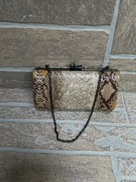 Moda By Design Snakeskin Pattern Hard Shell Clutch Purse W/ Chain Strap