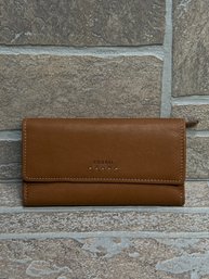 Fossil Brown Genuine Leather Checkbook Wallet Organizer