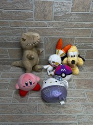 Mixed Character Plush Lot - Disney Pluto, Jurassic World T-Rex, Pokemon, Kirby, Hello Kitty Squishmallow (6 Pi