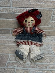 Large Handmade Raggedy Ann Style Cloth Doll - Americana Folk Art Decor - Approx. 19 Inches