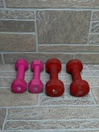 Lot Of 4 Neoprene Dumbbells - Pair Of 3 Lb & Pair Of 5 Lb Hand Weights