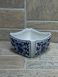 Blue & White Porcelain Square Planter Bowl - Floral Asian Style Decor