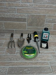 Garden Tool Lot - Fiskars Pruning Shears, Trowel, Cultivator, Sprinkler Timer & WeedEater Line
