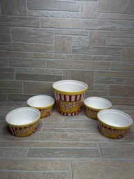 Set Of 5 Ceramic Popcorn Bowls - Movie Theater Style
