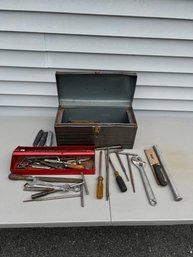 Vintage Craftsman Metal Toolbox & Red Tool Tray W/ Large Assortment Of Hand Tools
