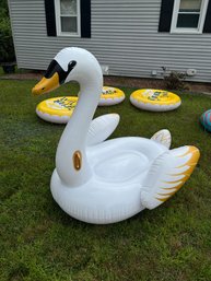 Large Inflatable White & Gold Swan Pool Float - Approx. 5 Ft