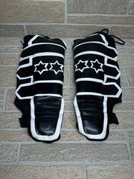 Pair Black & White Pro Wrestling Padded Leg Guards Shin Pads WWE Style