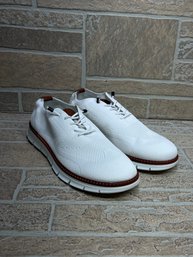 Men's White Knit Dress Casual Shoes EU 46.5 - Brown Trim Lightweight ~ Mens 13