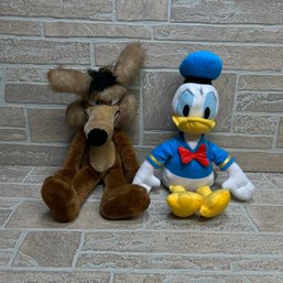 Vintage 1971 Warner Bros Wile E. Coyote Plush + Disney Junior Donald Duck Plush