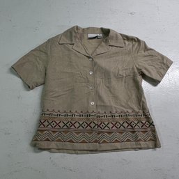 Fashion Bug 100% Silk Short Sleeve Button Shirt, Size S, Tan