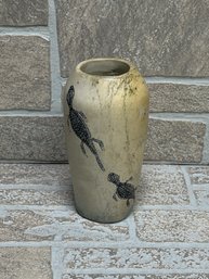 Vintage Salt-Glazed Stoneware Pottery Vase With Salamanders, 6.5"
