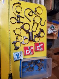 Plastic Tote Full Of Muffler Clamps & Other Clamps