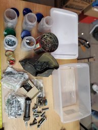 Plastic Tote Full Of Misc Screws And Bolts