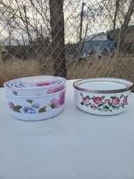Lot Of Vintage Floral Bowls Enamel And Plastic