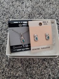 Turquoise Owl Necklace And Earrings