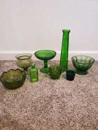 Large Lot Of Vintage Greenware Glass