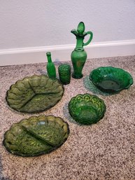 Lot Of Various Vintage Greenware Glass