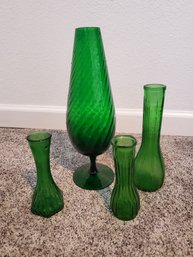 Lot Of 4 Vintage Greenware Glass Vases
