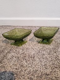 Set Of 2 Adorable Floral Greenware Glass Candy Dishes