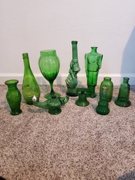Large Lot Of Vintage Greenware Glass Collection