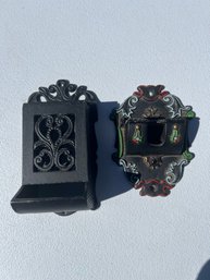 Lot Of 2 Vintage Wall Hanging Cast Iron Matchbox Holder