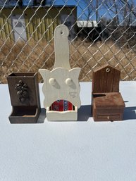 Lot Of 3 Vintage Wall Hanging Wood Matchbox Holder