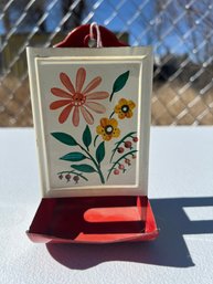 Vintage Wall Hanging Wildflower Metal Tin Matchbox Holder