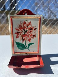 Vintage Wall Hanging Dahlia Metal Tin Matchbox Holder