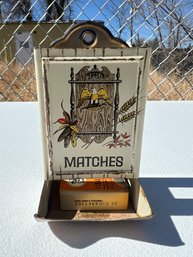 Vintage Wall Hanging Beige & Gold With Americana Eagle Metal Tin Matchbox Holder
