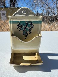 Vintage Wall Hanging Blueberry Metal Tin Matchbox Holder