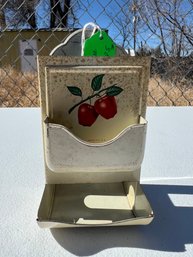 Vintage Wall Hanging Cherry Metal Tin Matchbox Holder