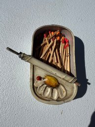 Adorable Vintage Tin Match Box Holder And Matchboxes