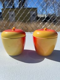 2 Vintage Milk Glass Hazel Atlas Apple-shaped Jam Or Jelly Jar Set 2