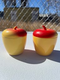 2 Vintage Milk Glass Hazel Atlas Apple-shaped Jam Or Jelly Jar Set 1