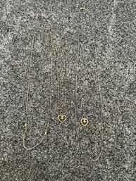 3 Adorable Heart Shaped Pendants And Gold Costume Jewelry Chains