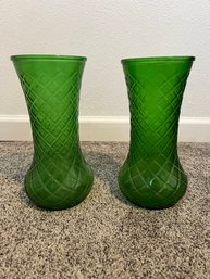 Pair Ir Vintage Green Flower Vases