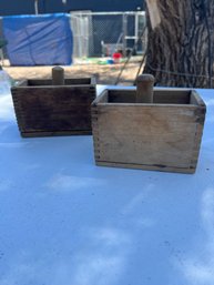 Set Of 2 Antique Wood Finger Joint Primitive Butter Mold Presses
