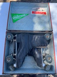 Vintage Leather Roller Skates With Carrying Case