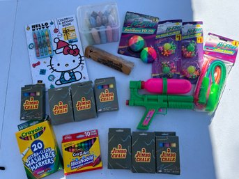 Lot Of Children's Toys Chalk, Squirt Gun, Jump Rope Etc.
