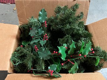 Box Full Of Faux Garland And Mistletoe