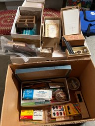 Box Of Various Stationary And Office Items Including Wax Seal Stamps