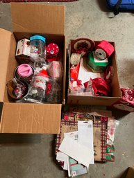 Box Full Of Holiday Items, Gift Bags, Bows And More