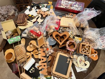 Box Full Of Various Wood Craft Items