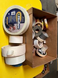 Box Of Various Tape, Drywall Tape, Masking Tape, Taping Knives